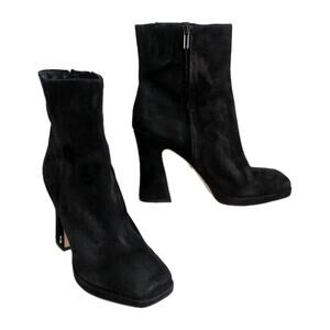 SAM EDELMAN Jaye Black Suede Heeled Ankle Bootie Side Zip Square Toe Women's 10